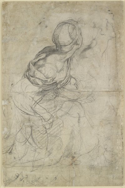 Verso: Studies voor twee knielende vrouwen, WA1846.198 door Raffaello Sanzio Raphael